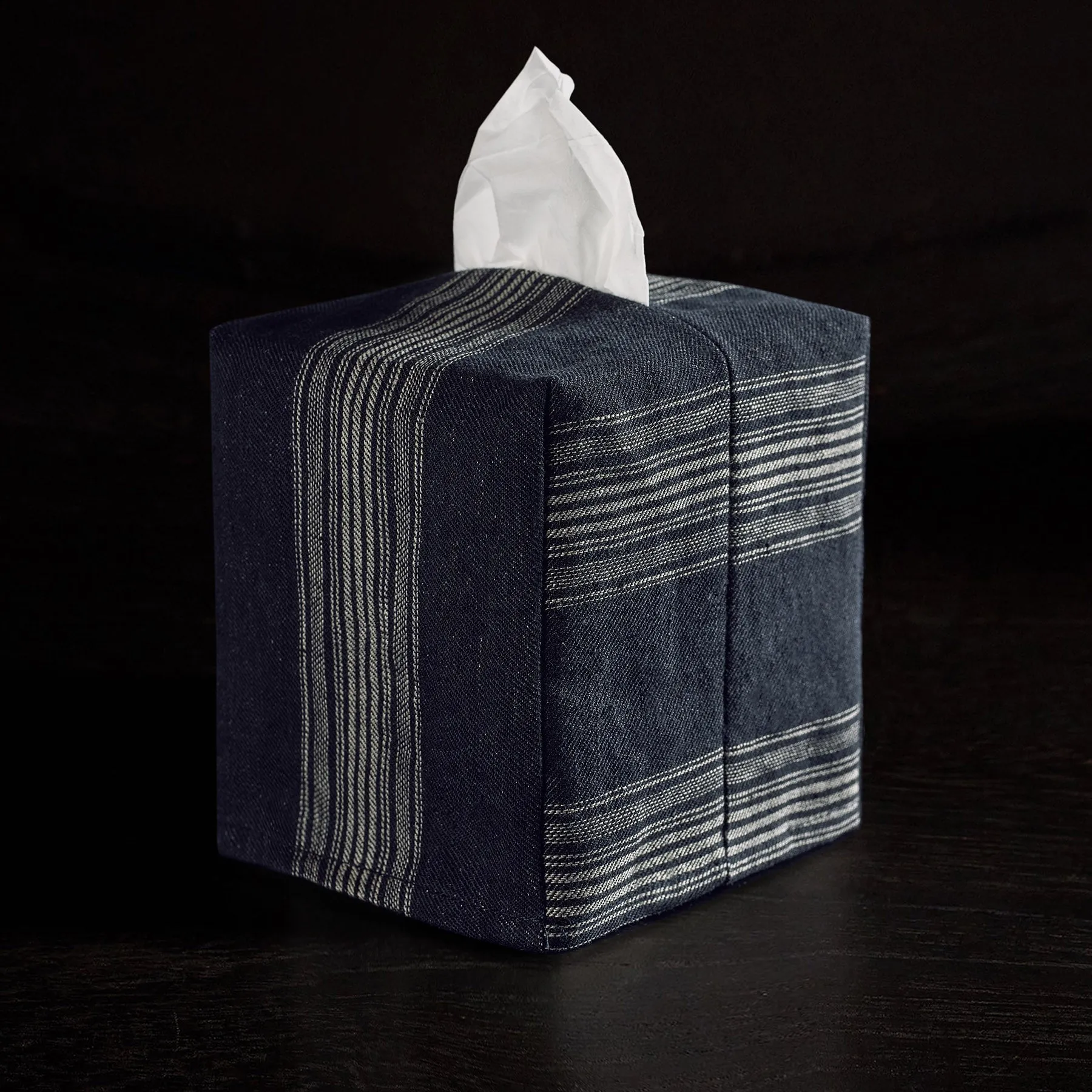 Stripe Tissue Box Cover - Navy Stripe