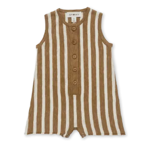 Striped Linen Playsuit Cedar