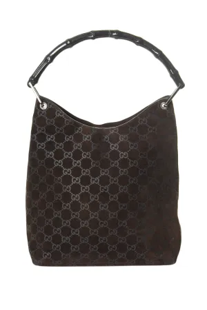 Suede Bag with Bamboo Handle