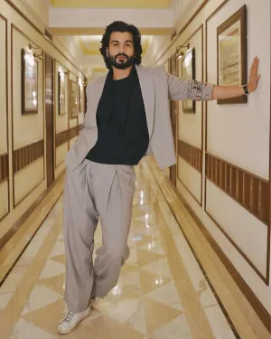 Sunny Kaushal in Kenzi- Grey Linen Open Jacket Set