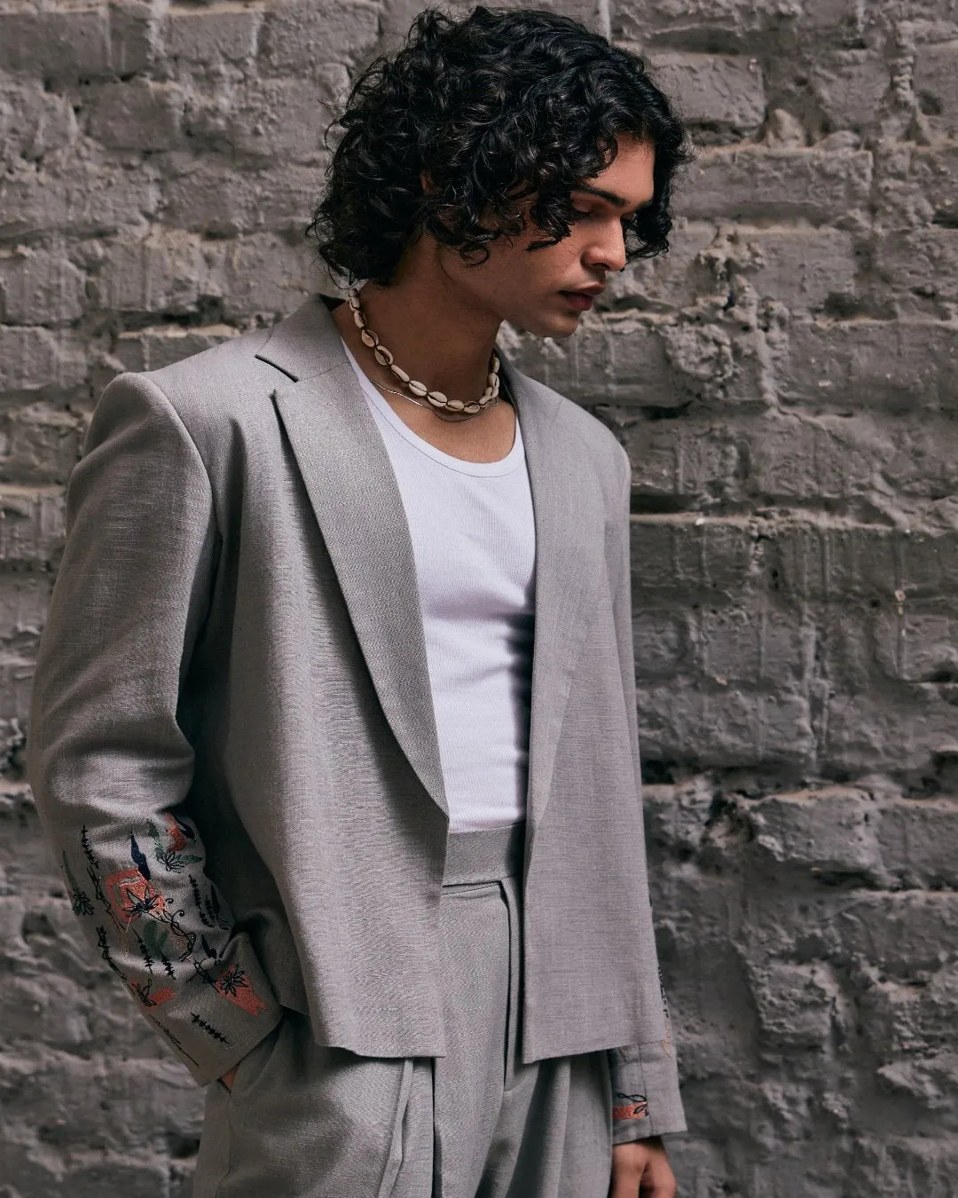 Sunny Kaushal in Kenzi- Grey Linen Open Jacket Set