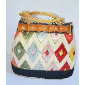 Synthetic Straw & Bamboo Purse