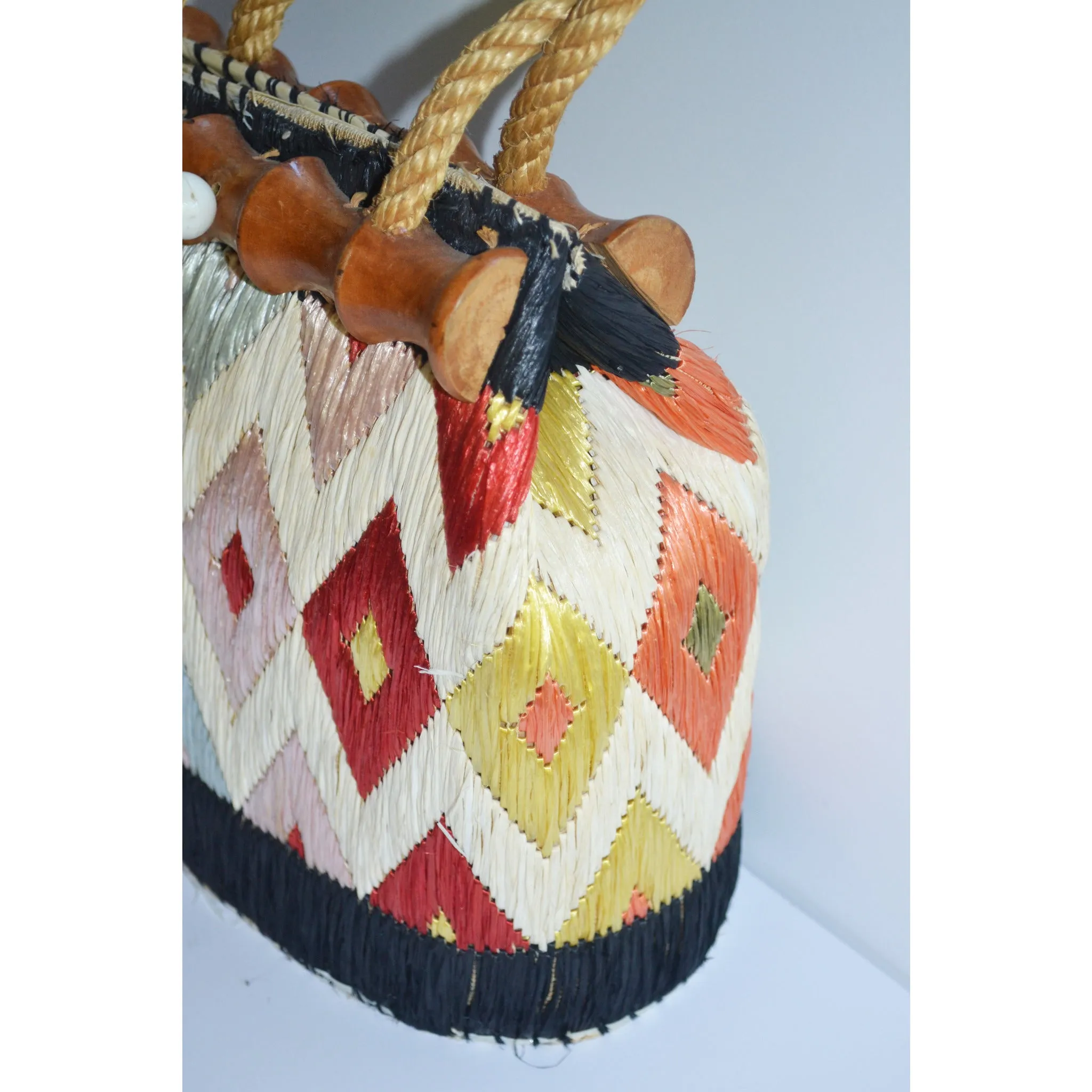 Synthetic Straw & Bamboo Purse