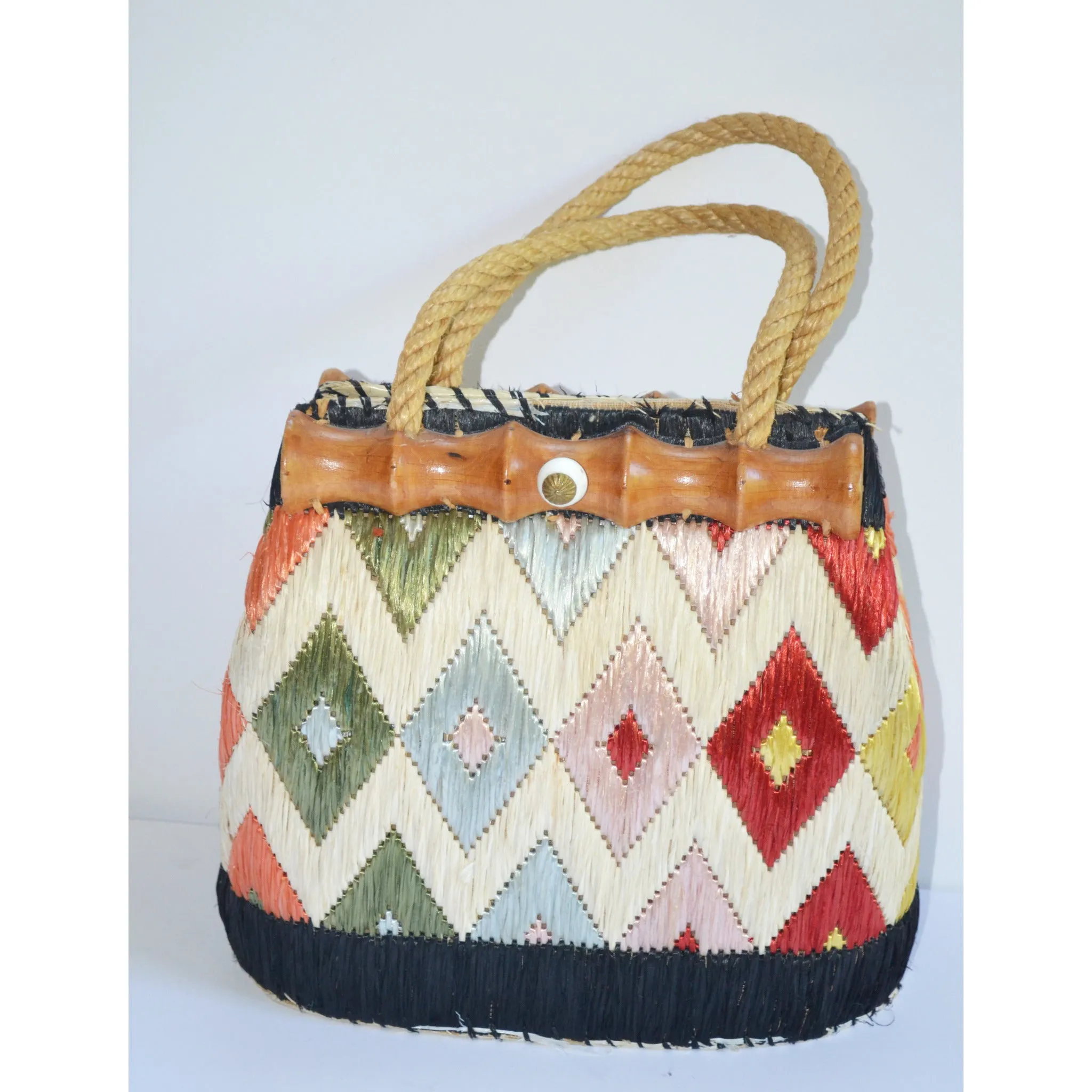 Synthetic Straw & Bamboo Purse