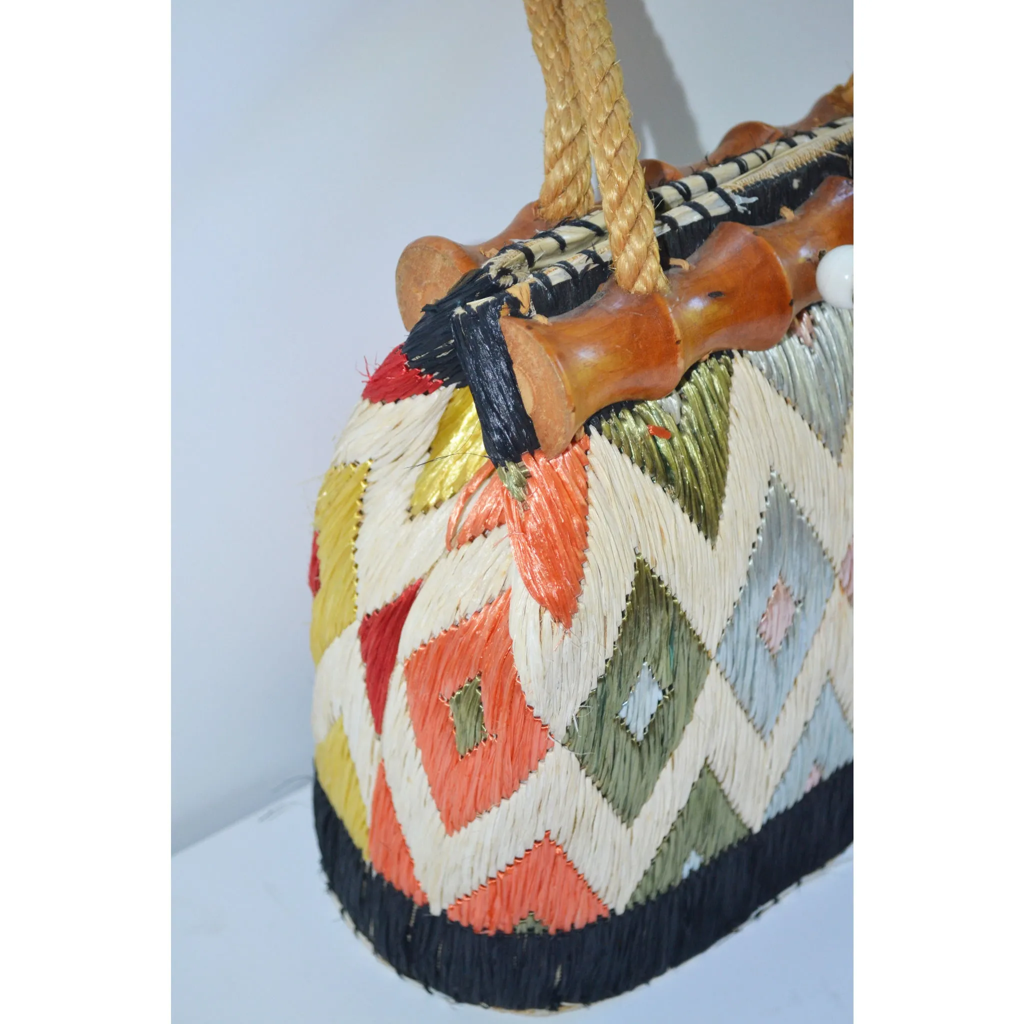 Synthetic Straw & Bamboo Purse