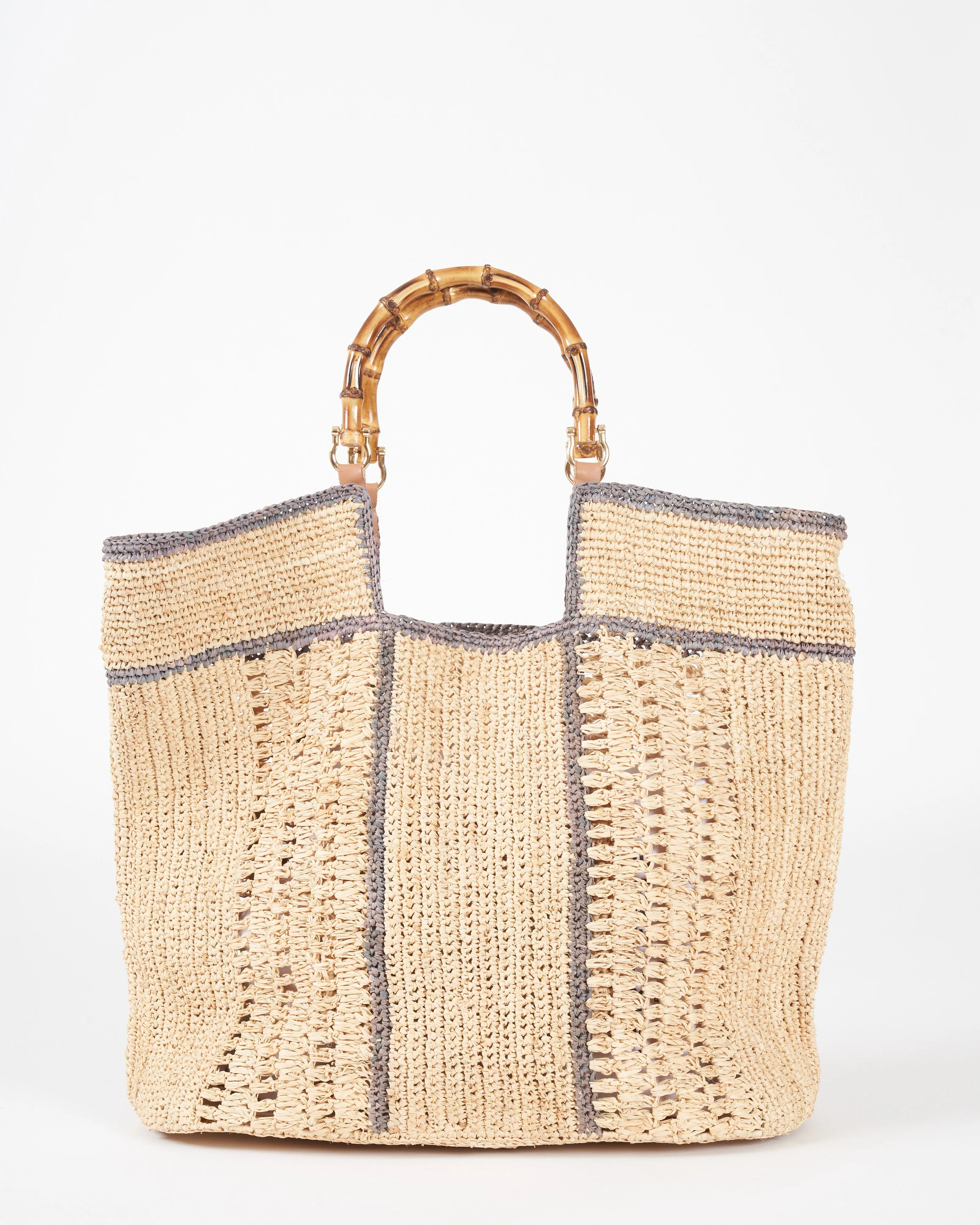 tampico bic tote with bamboo handles - naturel lagon