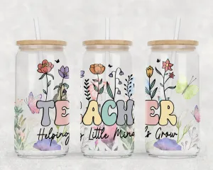 Teacher Wildflower Can Glass With Lid   Straw