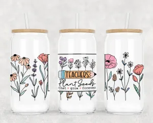Teachers Plant Seeds Can Glass with Lid   Straw
