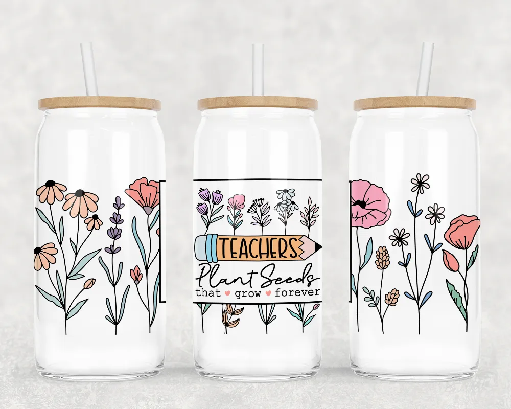 Teachers Plant Seeds Can Glass with Lid   Straw