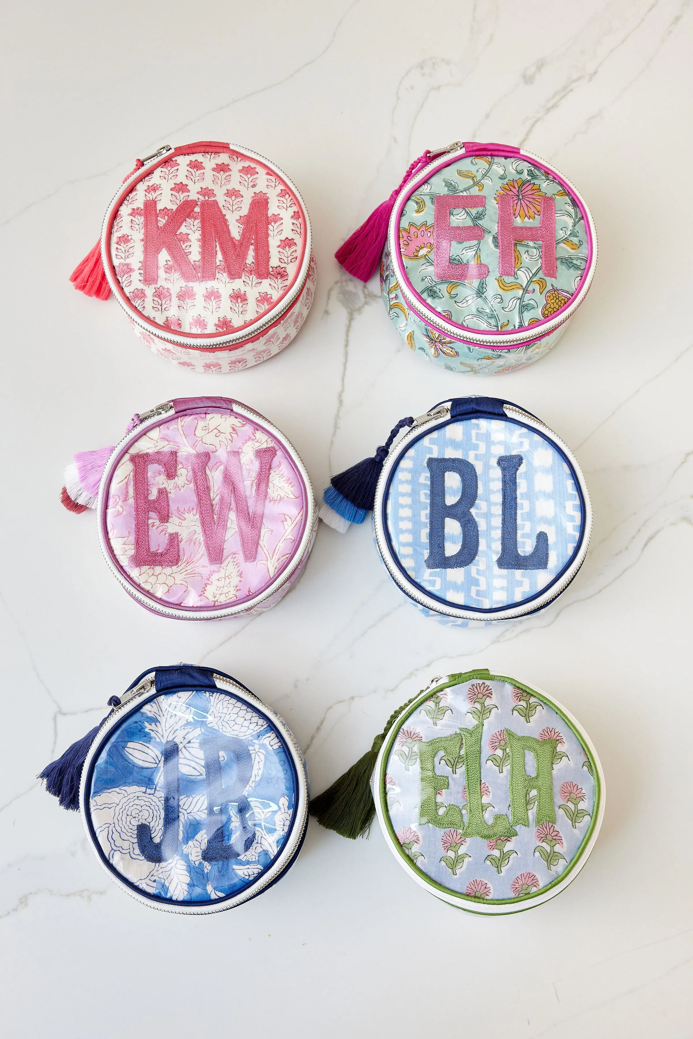 The India Round - Pink and White - Monogrammed