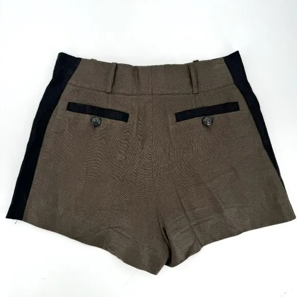 The Kooples Brown Green Tuxedo Stripe Linen Sailor High Rise Crepe 2 Shorts