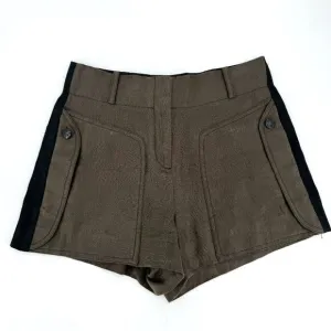 The Kooples Brown Green Tuxedo Stripe Linen Sailor High Rise Crepe 2 Shorts