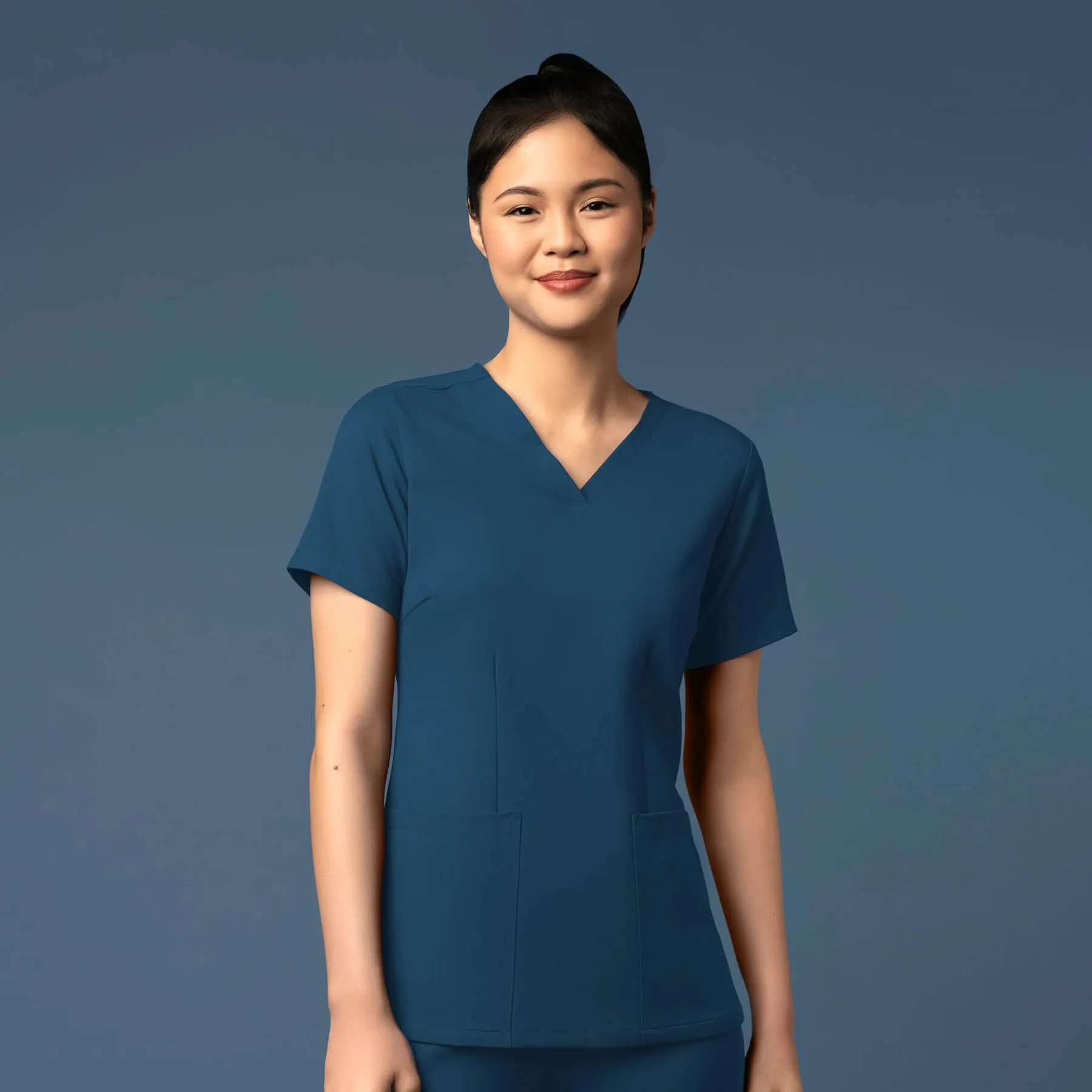 Thrive 6122 Fitted 3-Pocket V-Neck Scrub Top Caribbean Blue