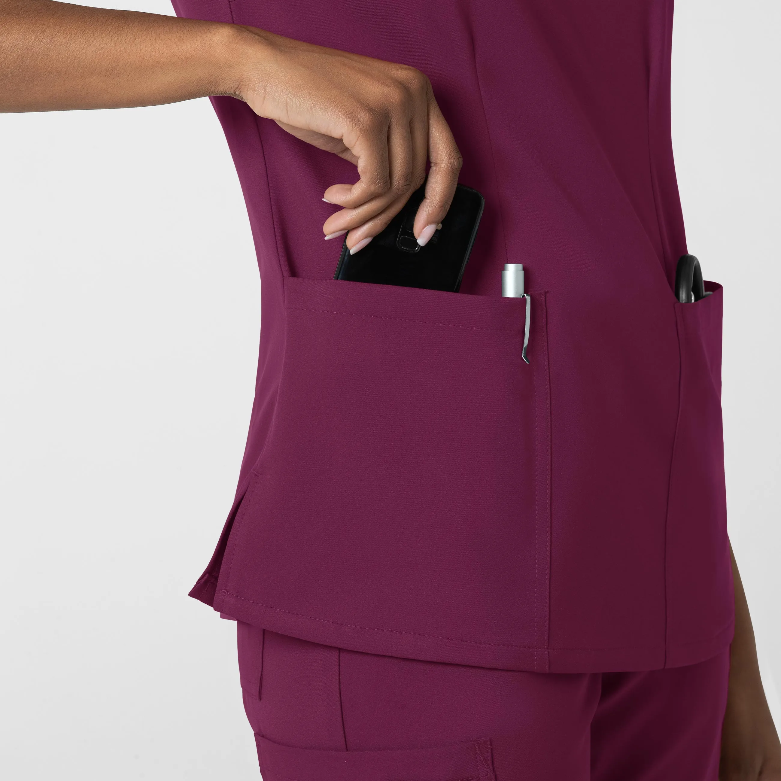 Thrive 6122 Fitted 3-Pocket V-Neck Scrub Top Wine