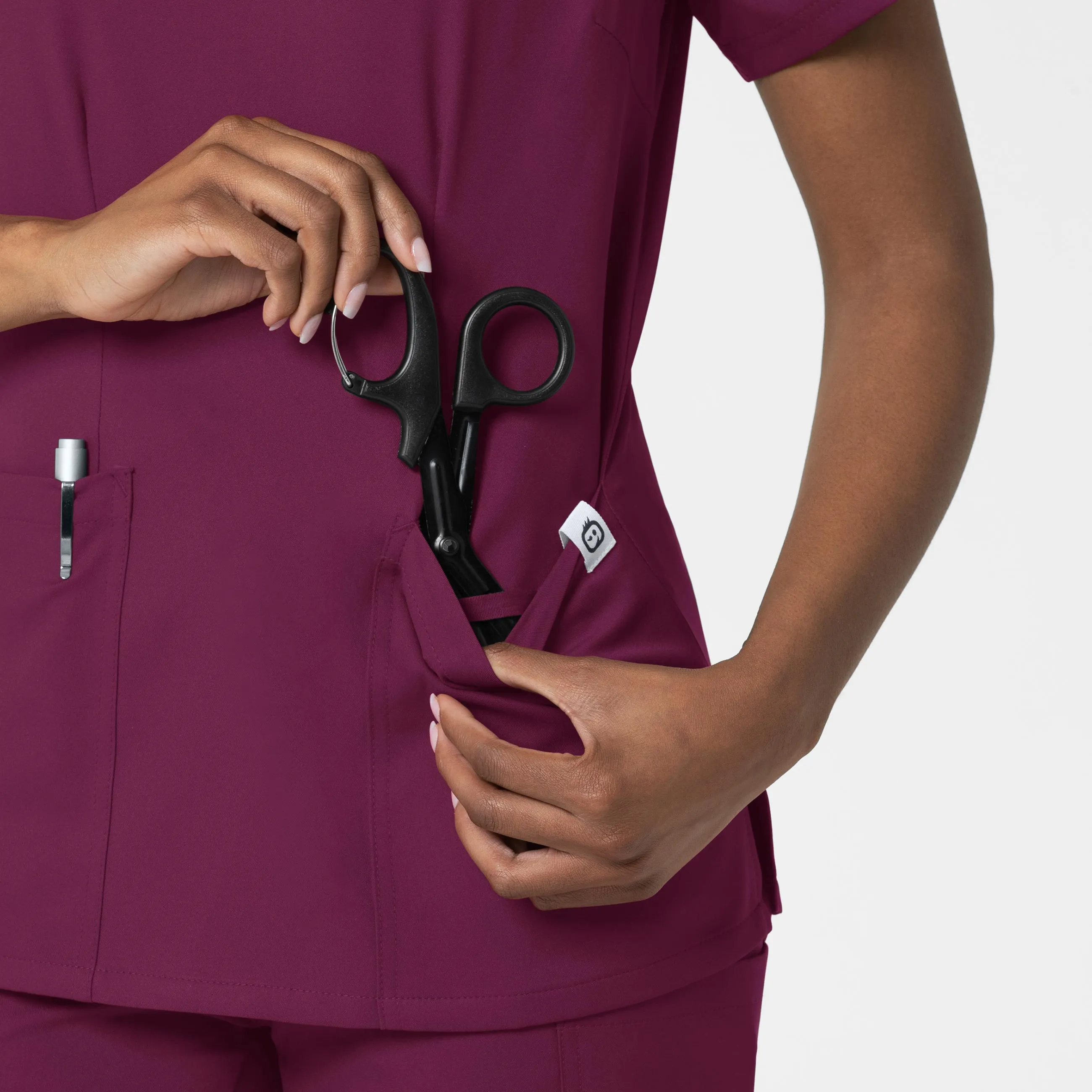 Thrive 6122 Fitted 3-Pocket V-Neck Scrub Top Wine