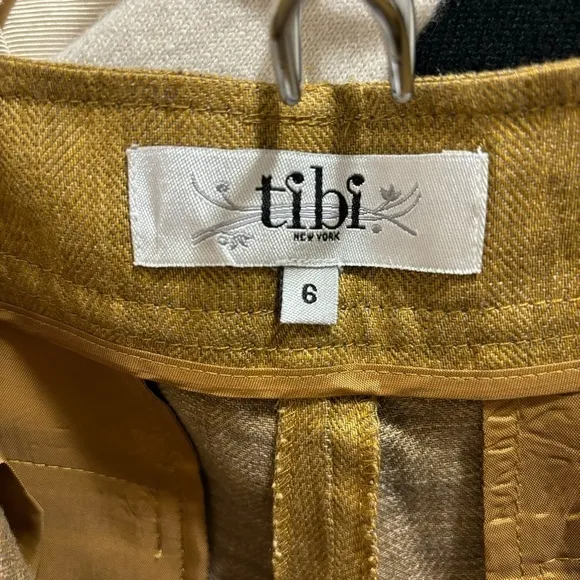 Tibi 100% Linen Brown Gold Lightweight Pockets Shorts Size 6