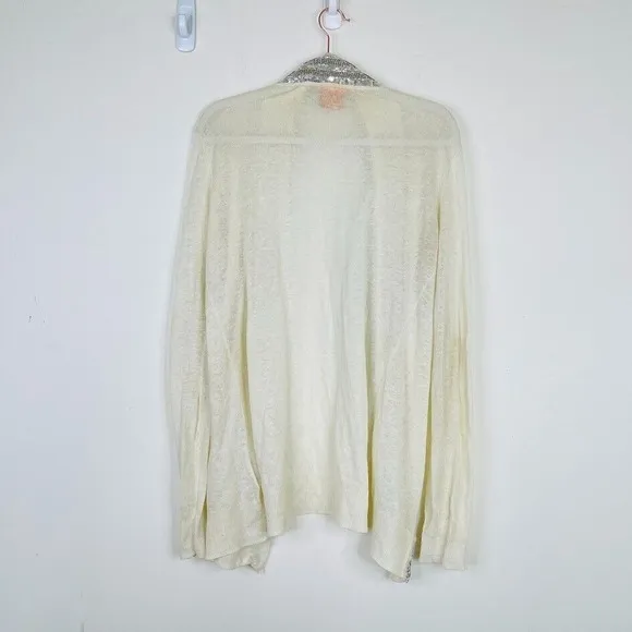 Tory Burch Womens Size L Open Front Long Cardigan Linen Cotton Sequin Thin Knit