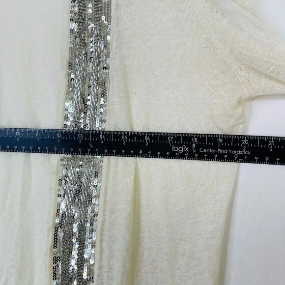 Tory Burch Womens Size L Open Front Long Cardigan Linen Cotton Sequin Thin Knit