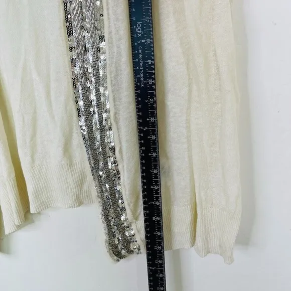 Tory Burch Womens Size L Open Front Long Cardigan Linen Cotton Sequin Thin Knit