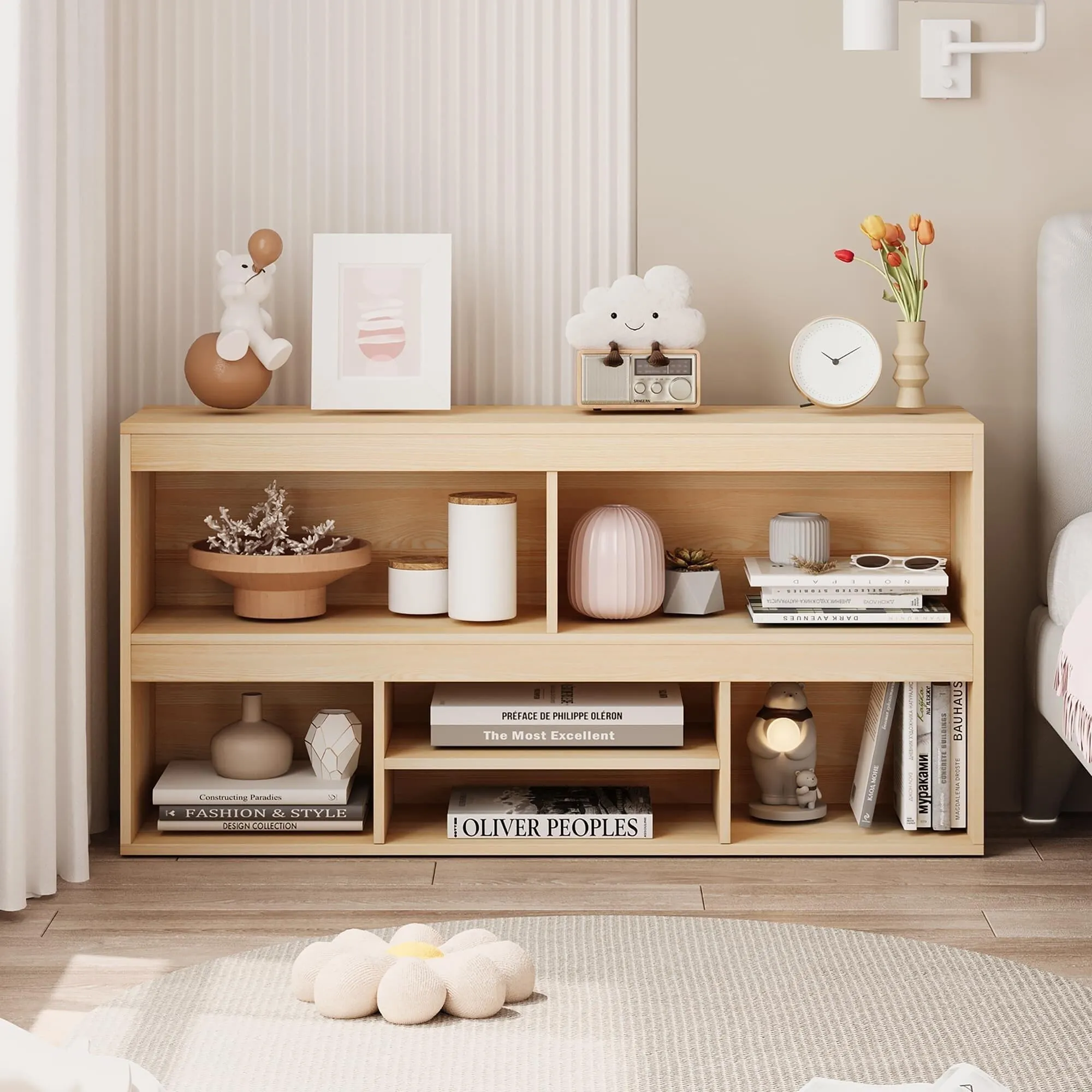 Toy Storage Organizer 6 Cubes Kids Bookshelf Natural Modern