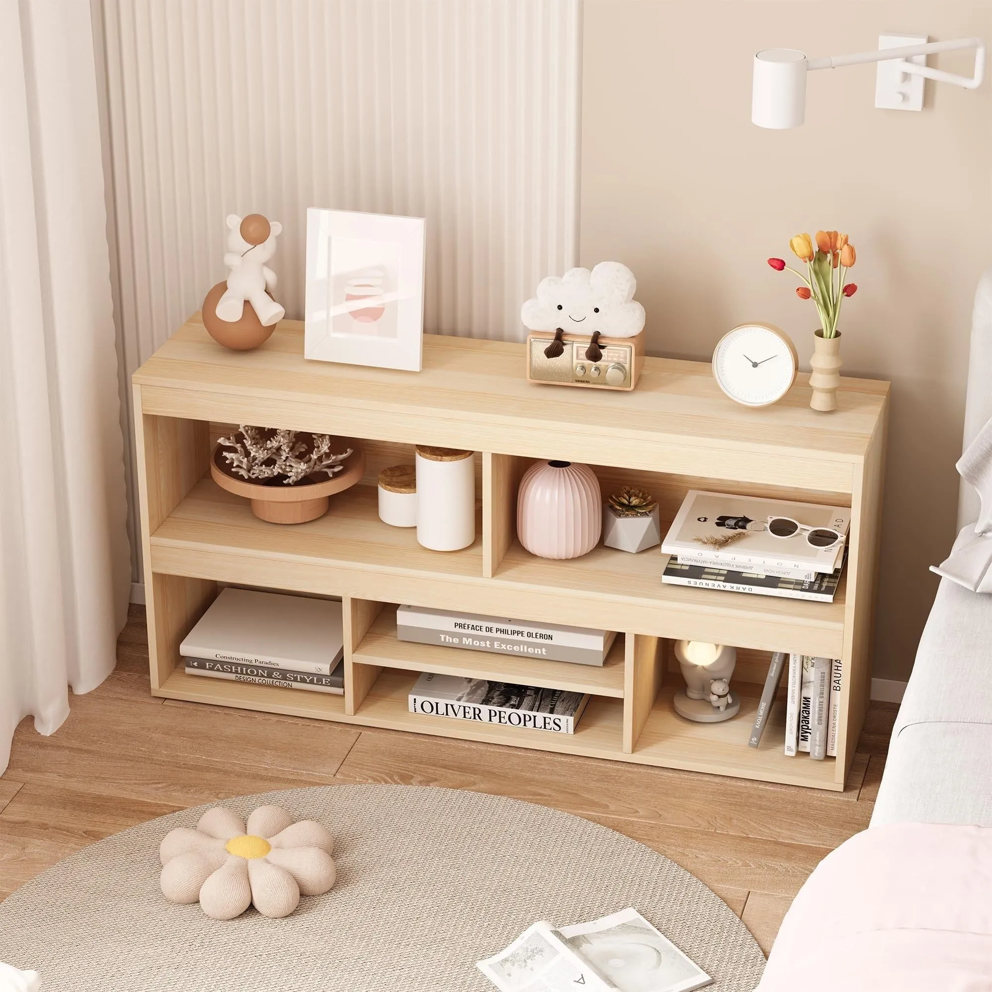 Toy Storage Organizer 6 Cubes Kids Bookshelf Natural Modern