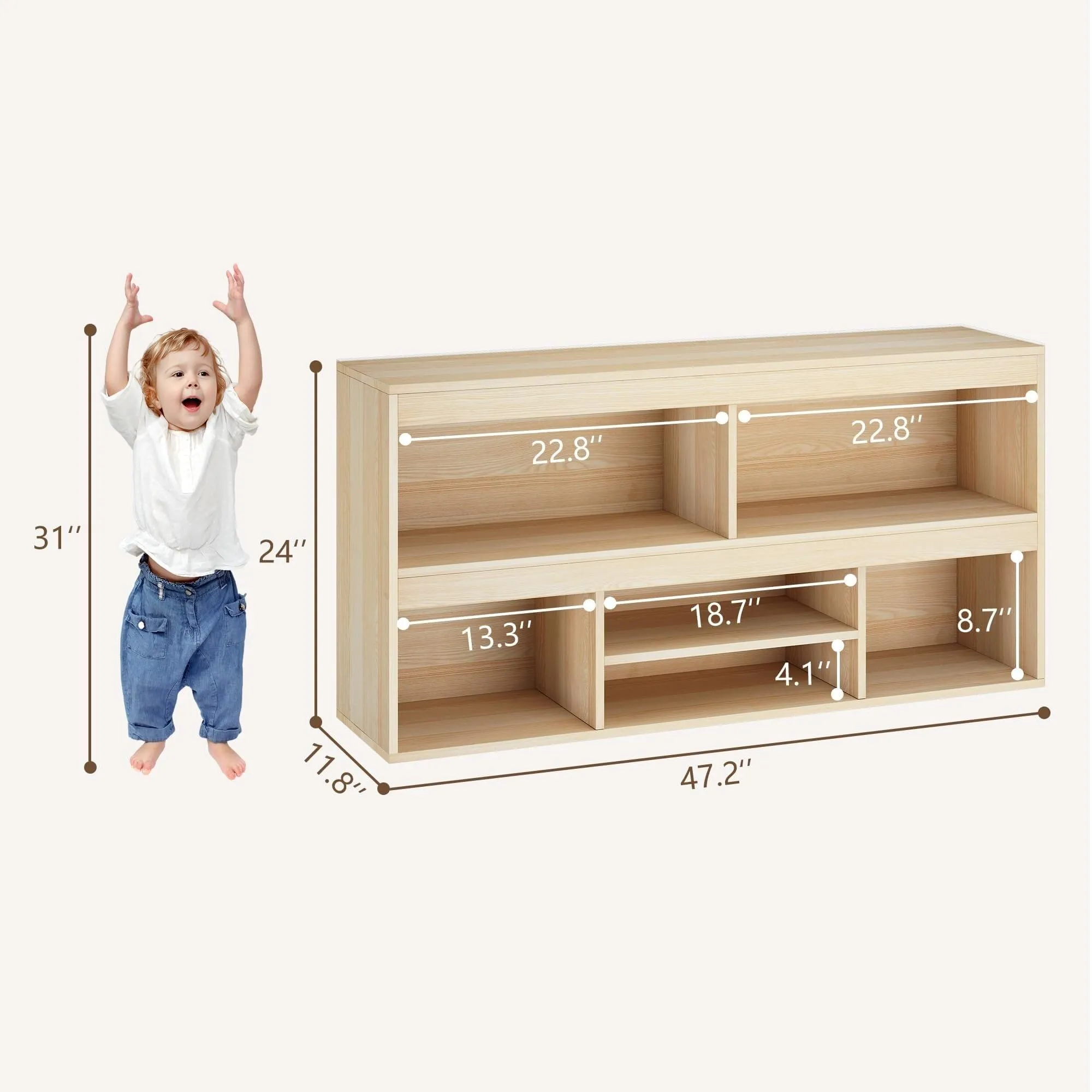 Toy Storage Organizer 6 Cubes Kids Bookshelf Natural Modern