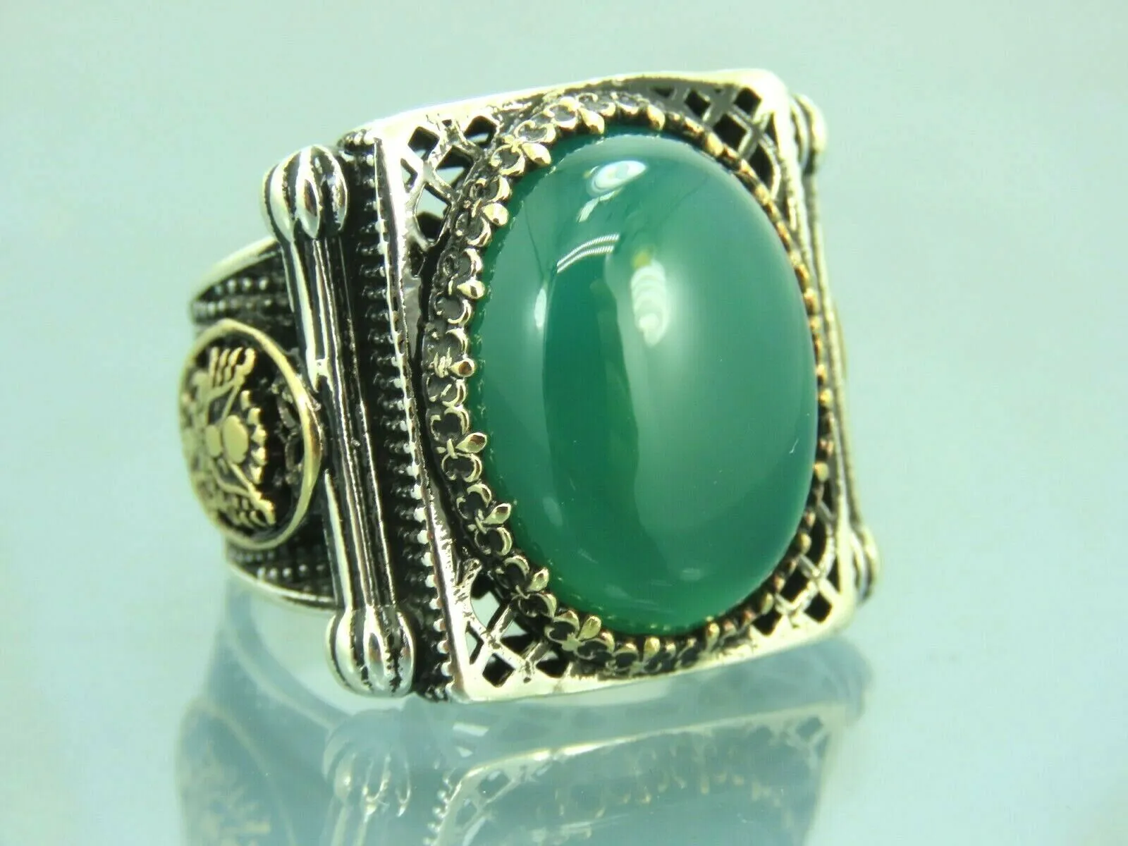 Turkish Handmade Jewelry 925 Sterling Silver Agate Stone Imperial Mens Rings
