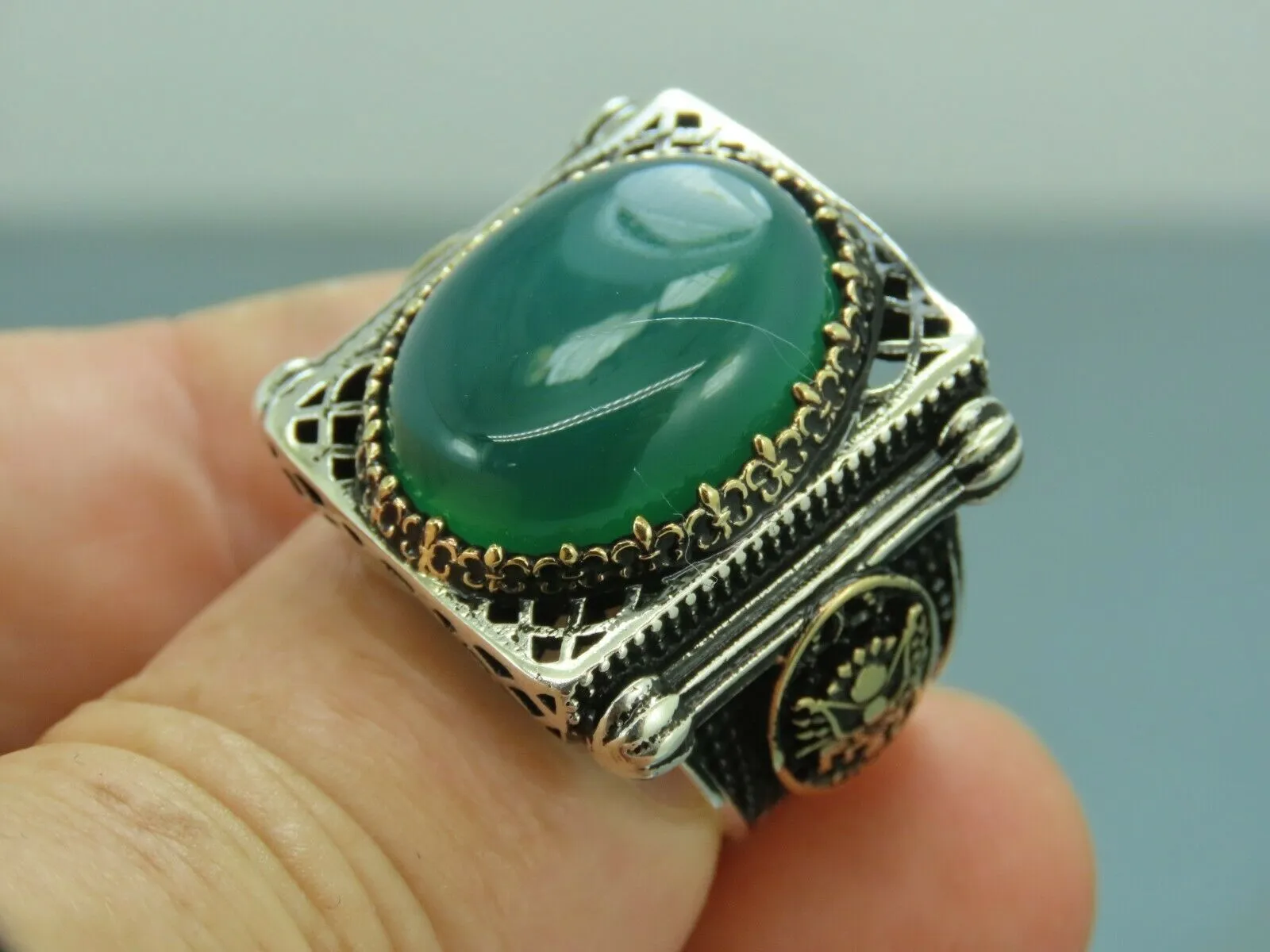 Turkish Handmade Jewelry 925 Sterling Silver Agate Stone Imperial Mens Rings