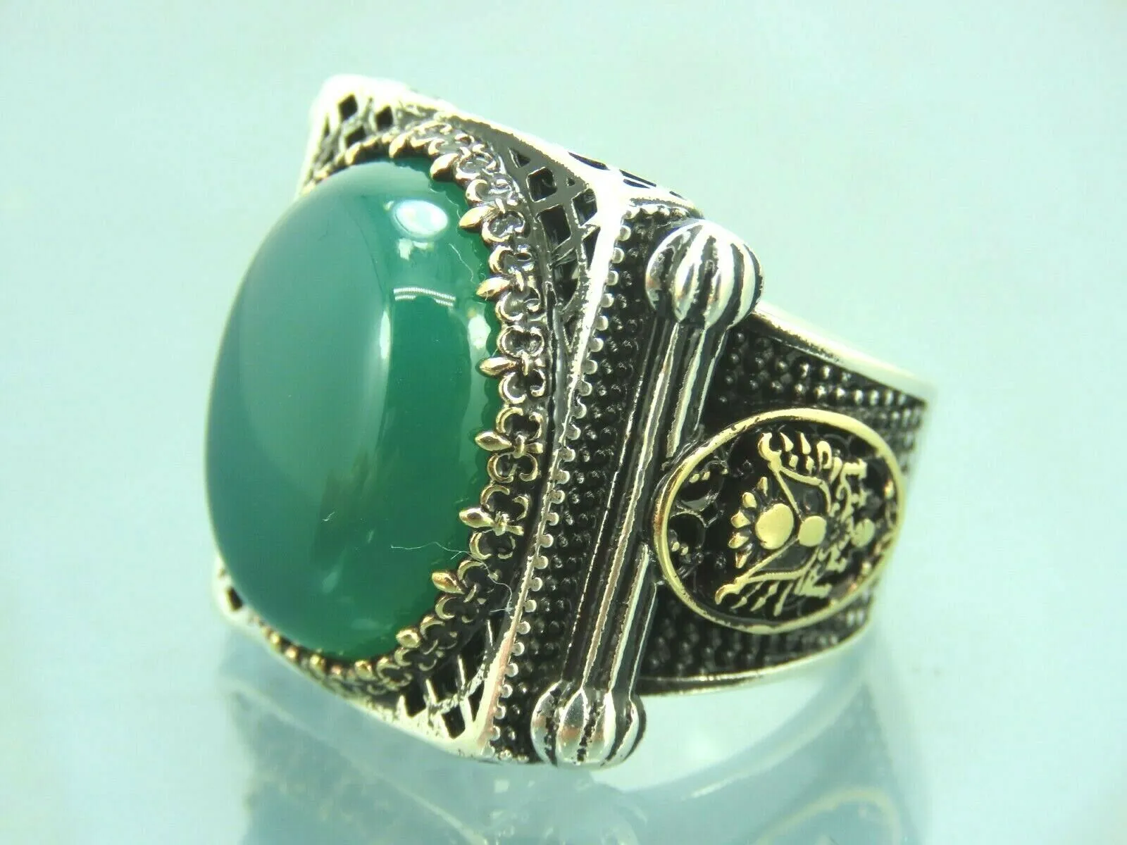 Turkish Handmade Jewelry 925 Sterling Silver Agate Stone Imperial Mens Rings