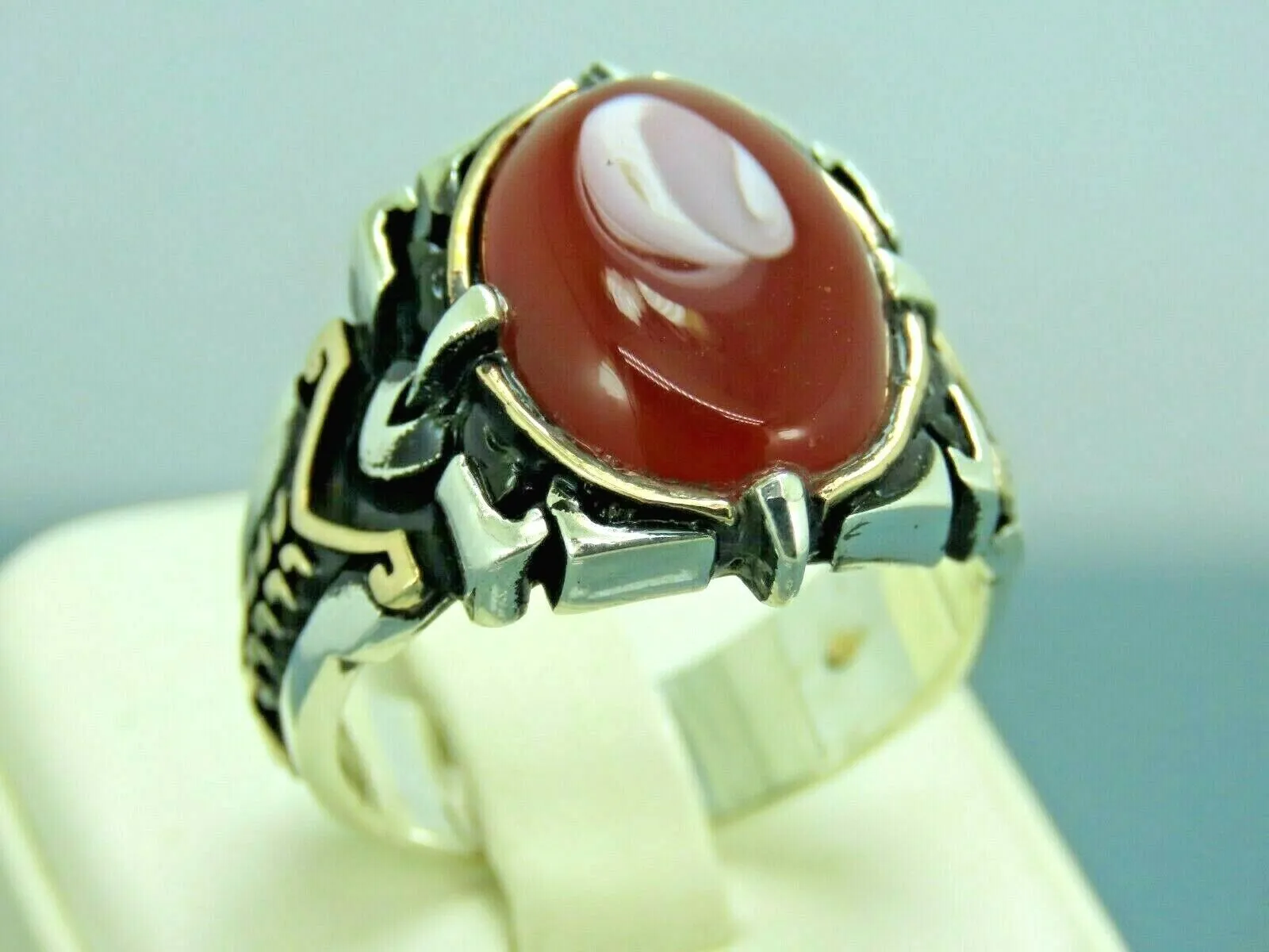 Turkish Handmade Jewelry 925 Sterling Silver Agate Stone Mens Rings