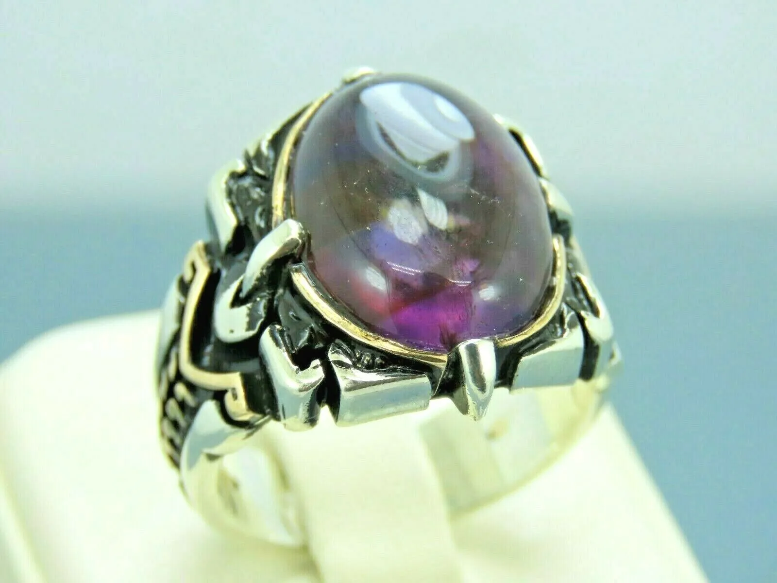 Turkish Handmade Jewelry 925 Sterling Silver Amethyst Stone Antique Mens Rings