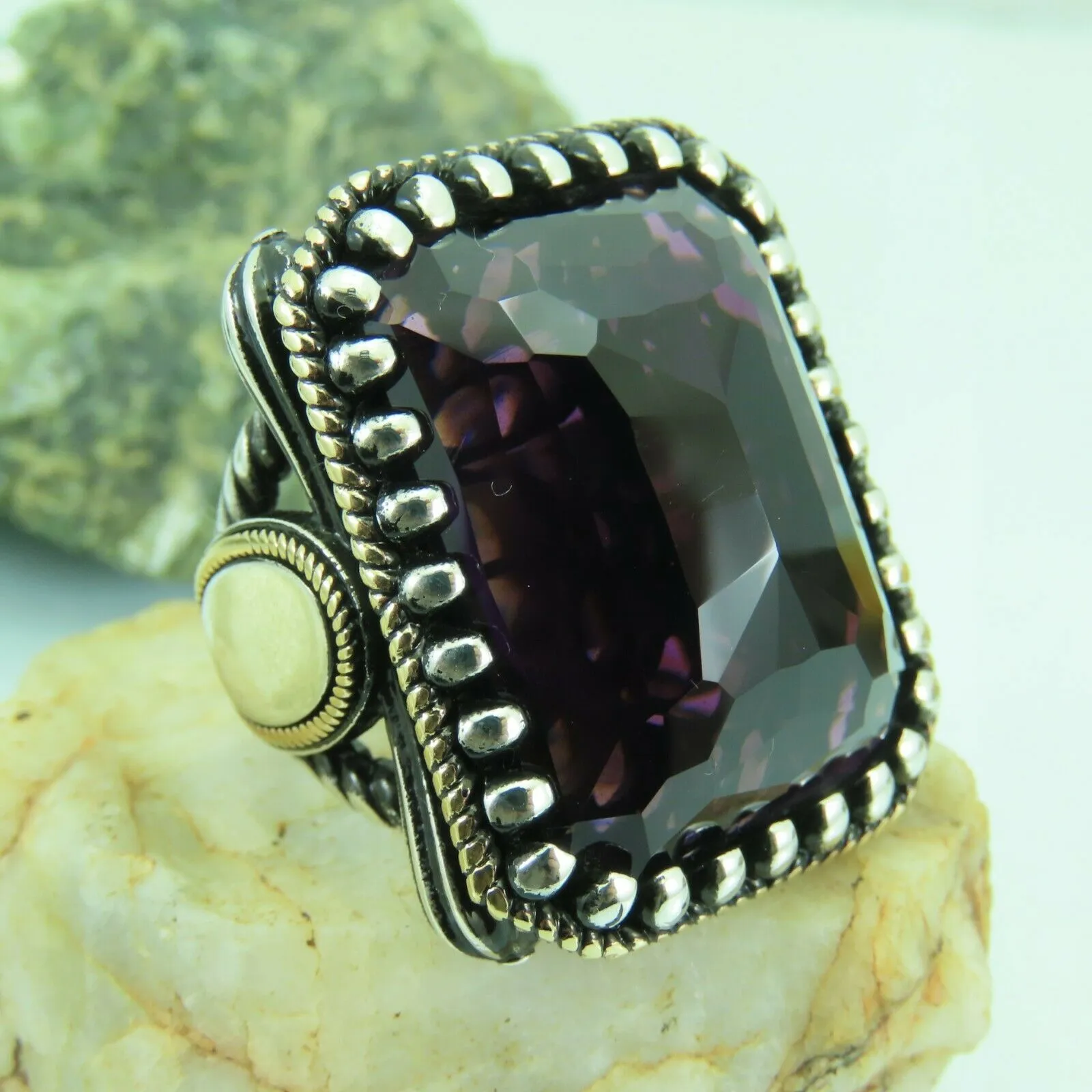 Turkish Handmade Jewelry 925 Sterling Silver Amethyst Stone Mens Rings