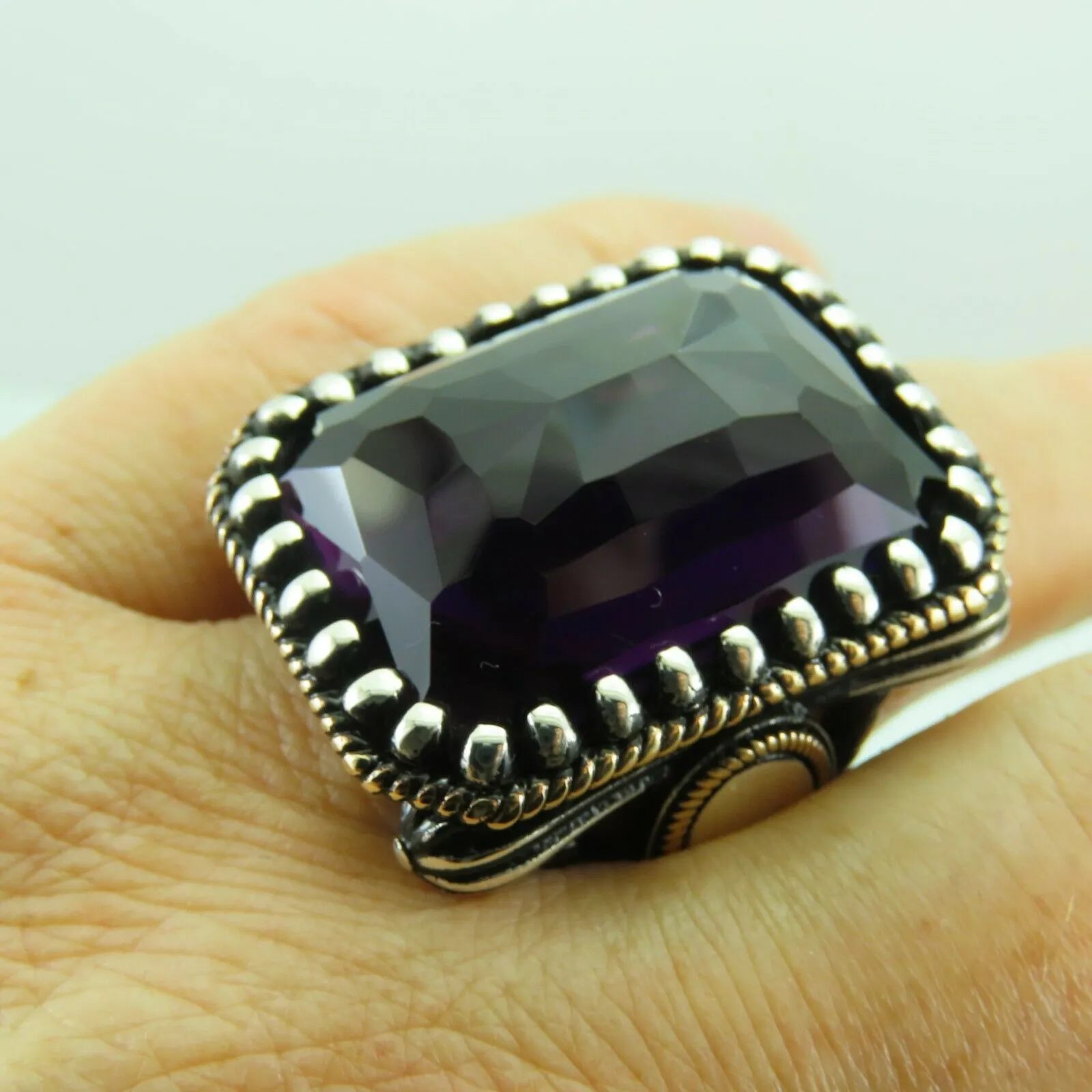 Turkish Handmade Jewelry 925 Sterling Silver Amethyst Stone Mens Rings