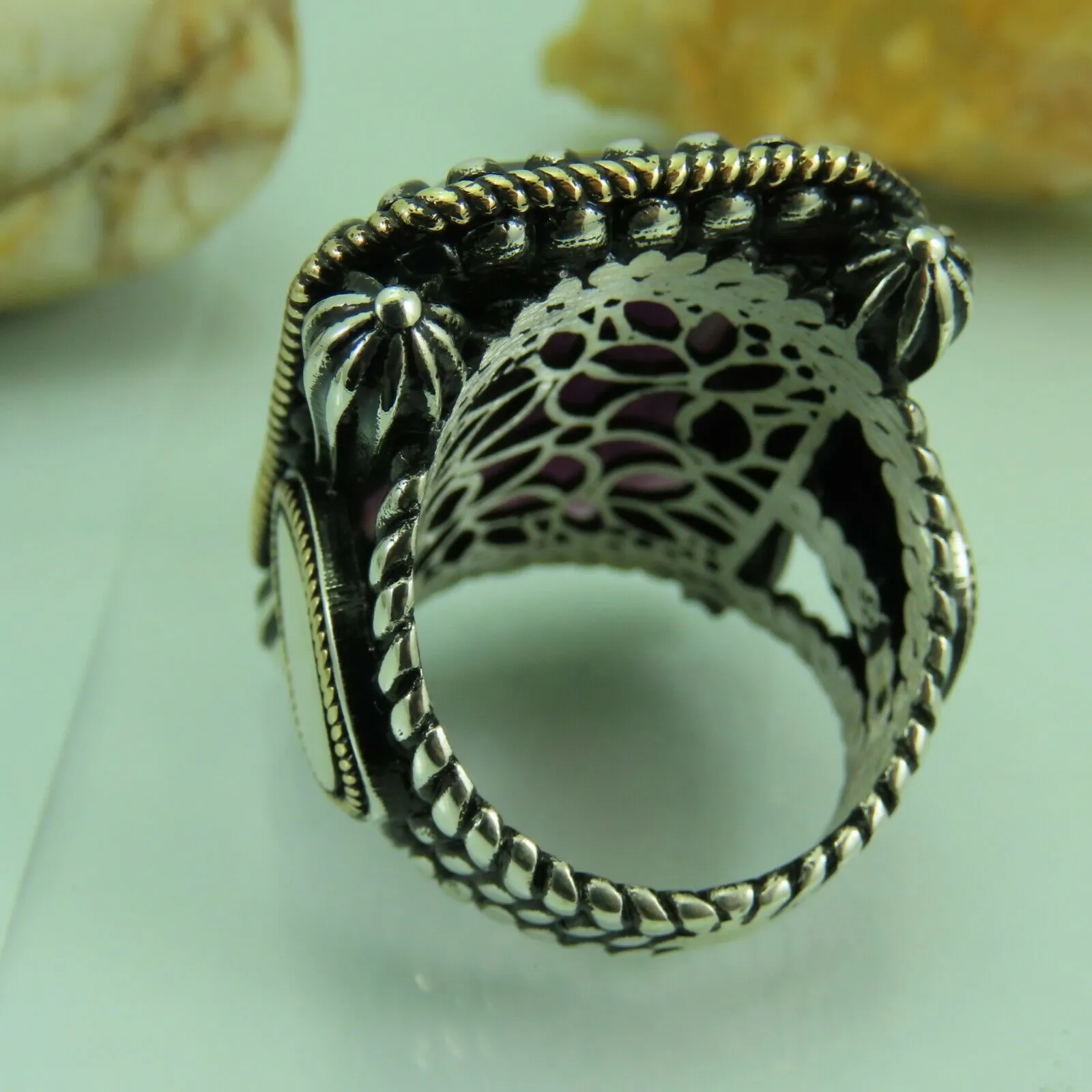 Turkish Handmade Jewelry 925 Sterling Silver Amethyst Stone Mens Rings
