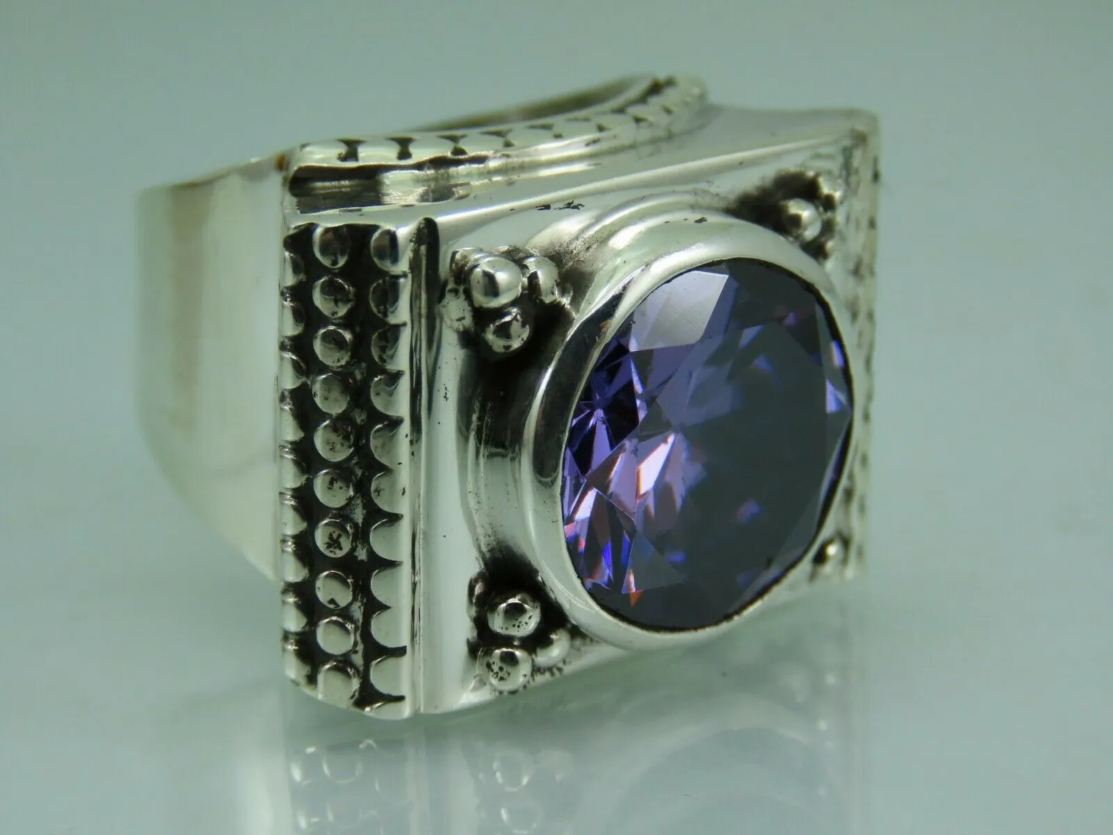 Turkish Handmade Jewelry 925 Sterling Silver Amethyst Stone Mens Rings