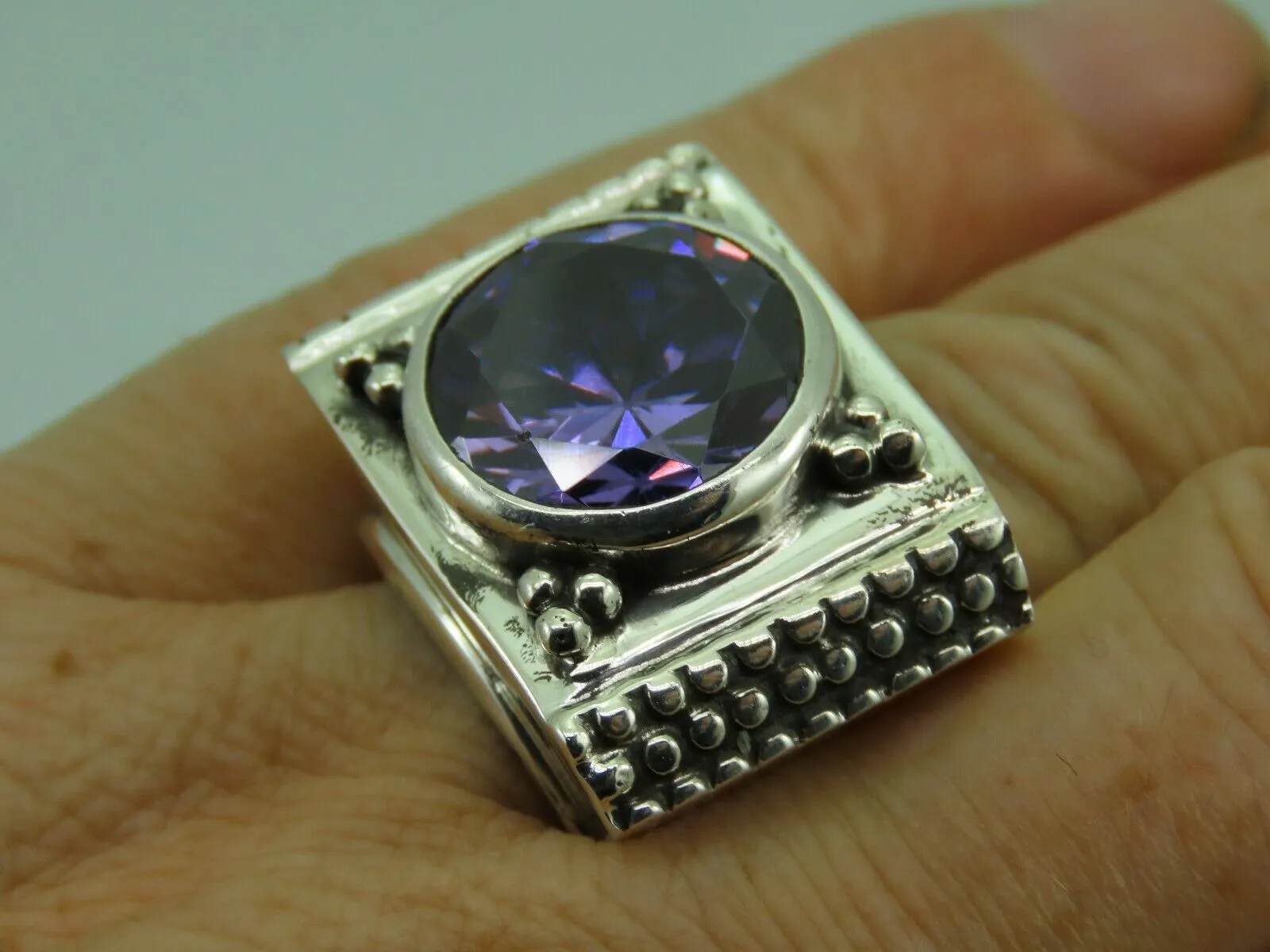 Turkish Handmade Jewelry 925 Sterling Silver Amethyst Stone Mens Rings
