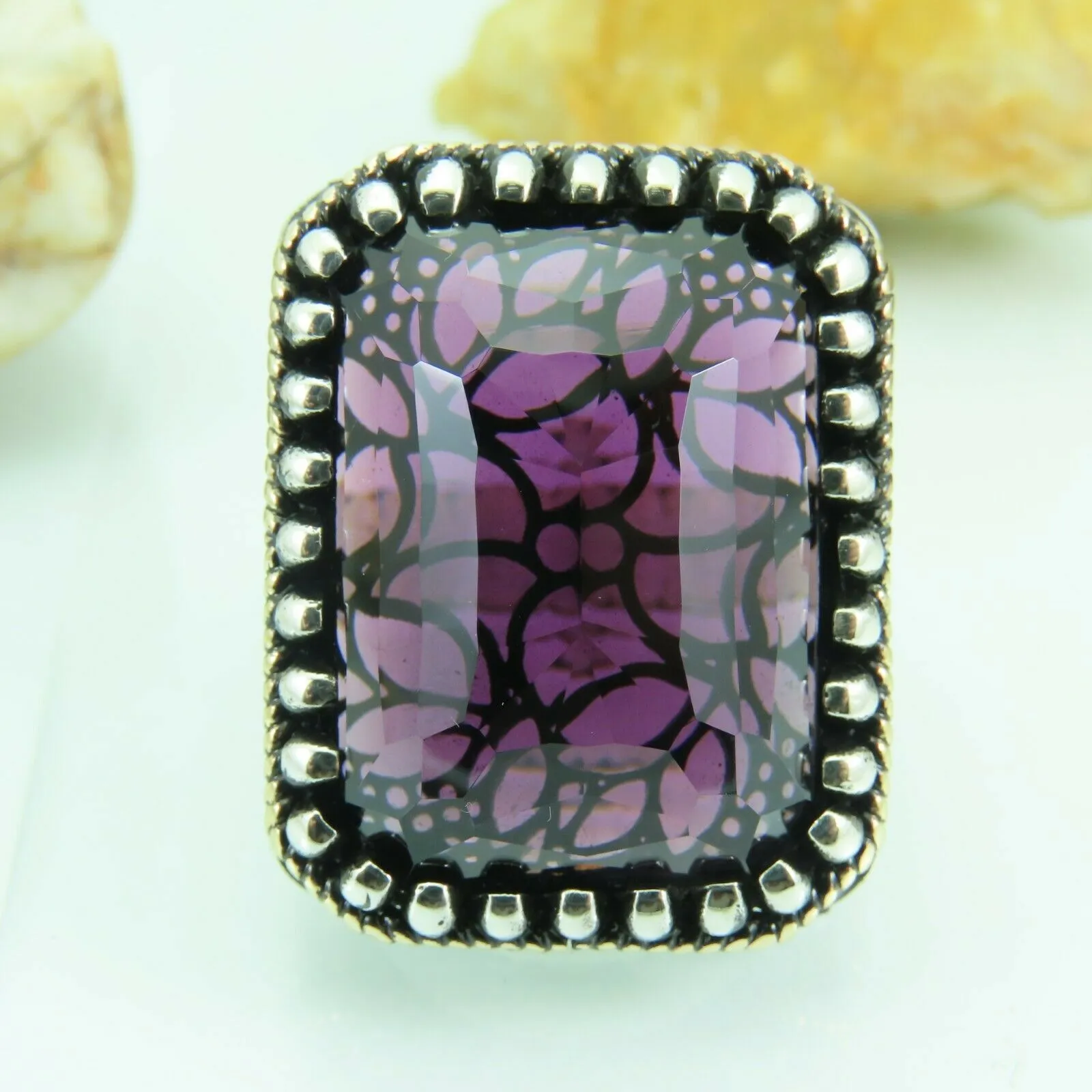 Turkish Handmade Jewelry 925 Sterling Silver Amethyst Stone Mens Rings