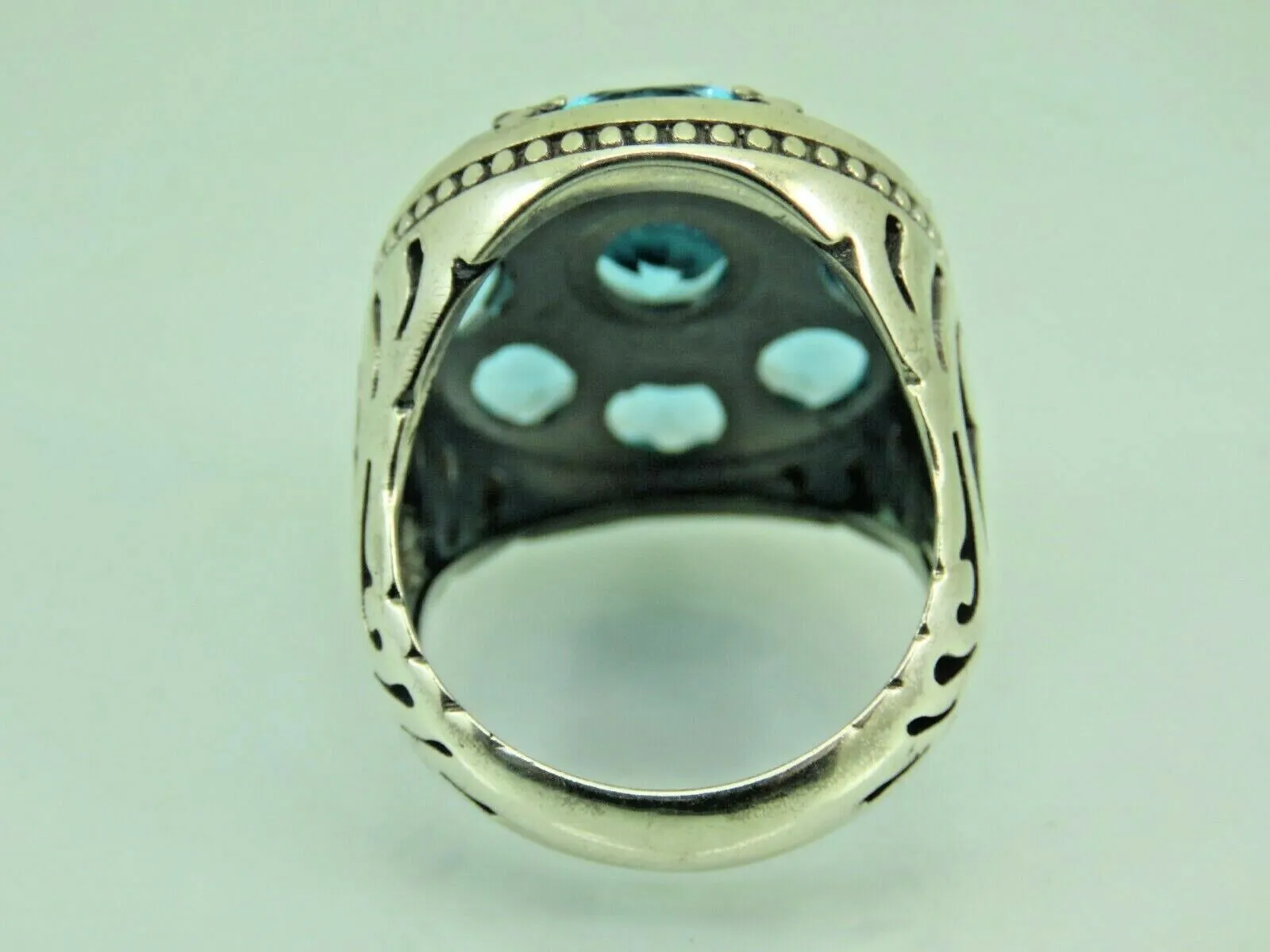 Turkish Handmade Jewelry 925 Sterling Silver Aquamarine Stone Engraved Mens Rings