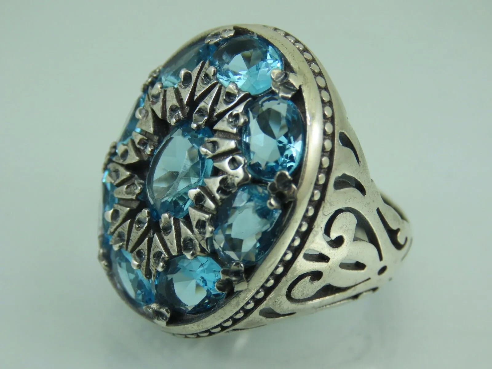 Turkish Handmade Jewelry 925 Sterling Silver Aquamarine Stone Engraved Mens Rings