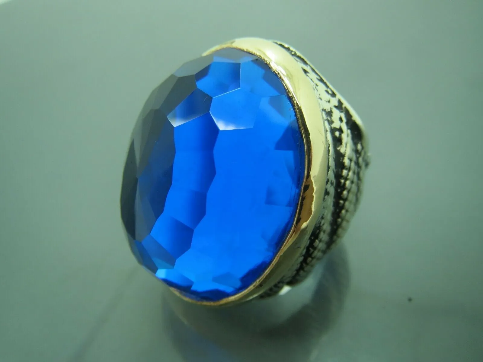 Turkish Handmade Jewelry 925 Sterling Silver Aquamarine Stone Mens Rings