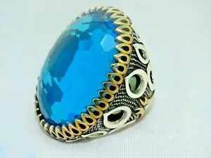 Turkish Handmade Jewelry 925 Sterling Silver Aquamarine Stone Men's Rings