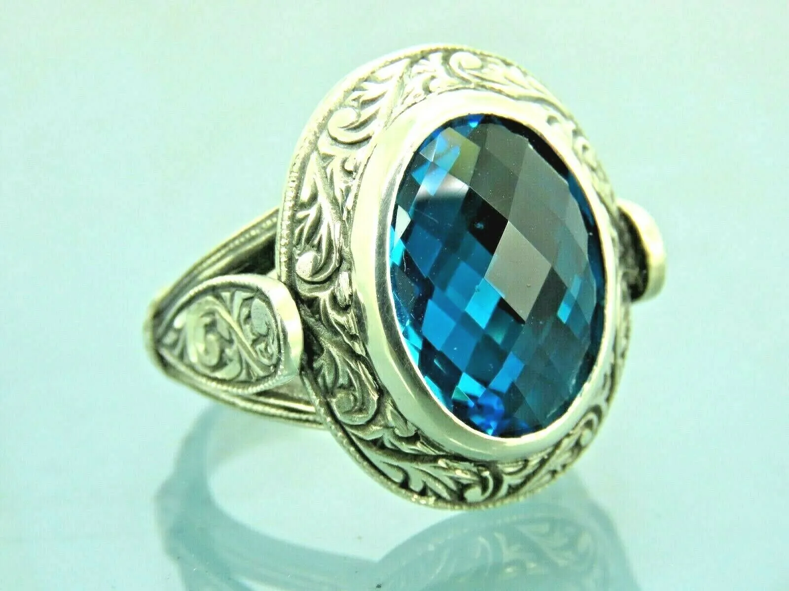 Turkish Handmade Jewelry 925 Sterling Silver Aquamarine Stone Mens Rings