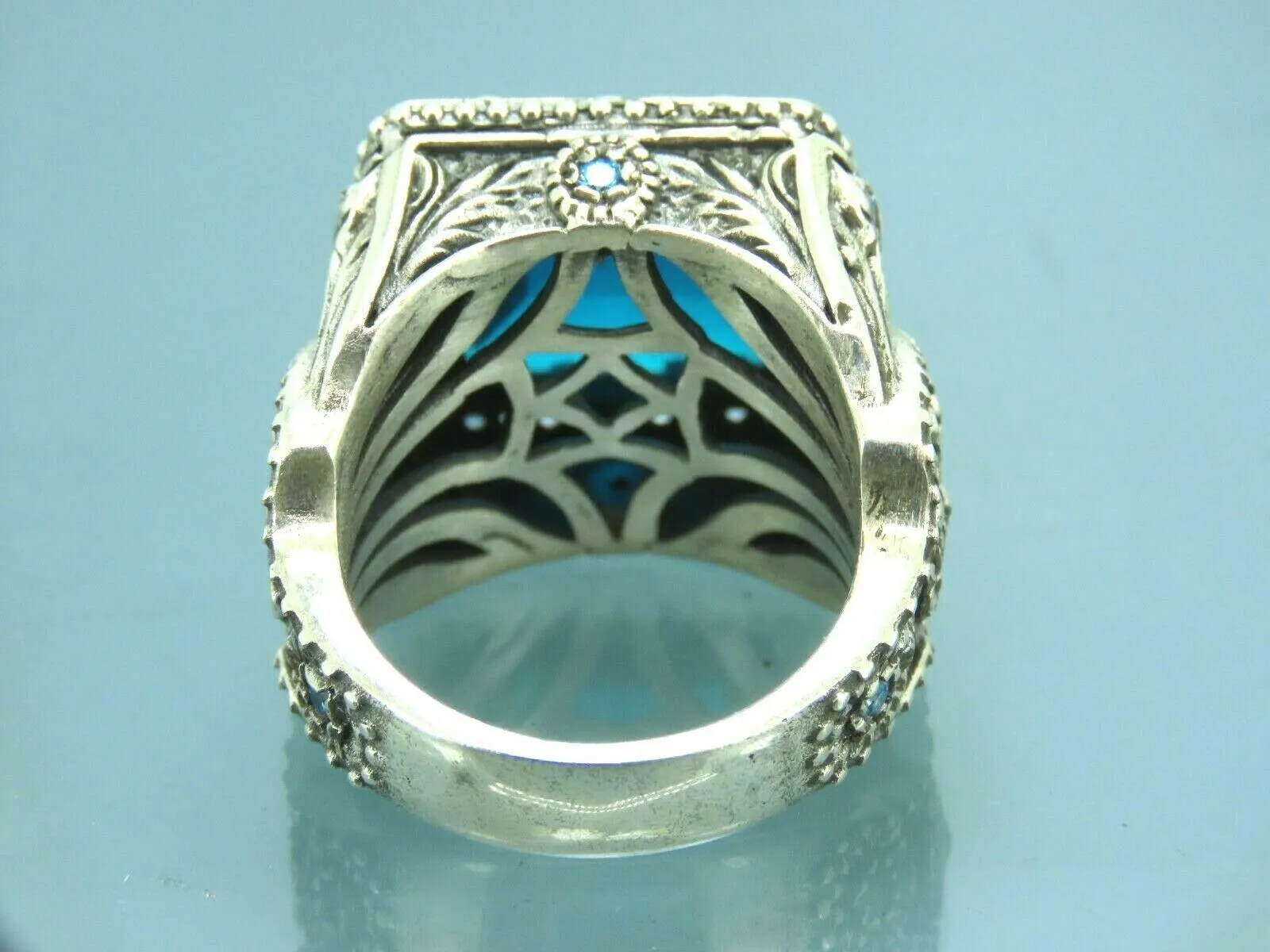 Turkish Handmade Jewelry 925 Sterling Silver Aquamarine Stone Mens Rings