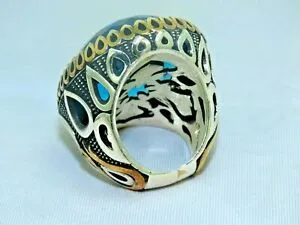 Turkish Handmade Jewelry 925 Sterling Silver Aquamarine Stone Men's Rings