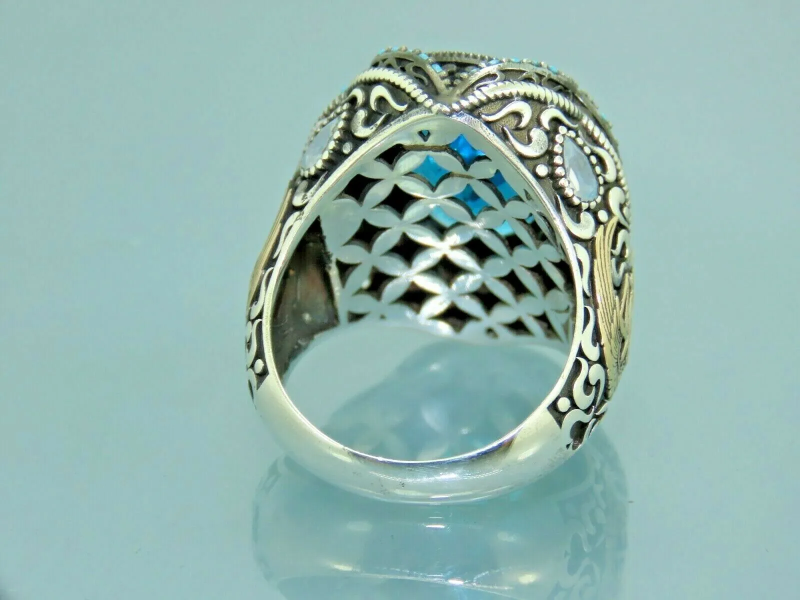 Turkish Handmade Jewelry 925 Sterling Silver Aquamarine Stone Mens Rings