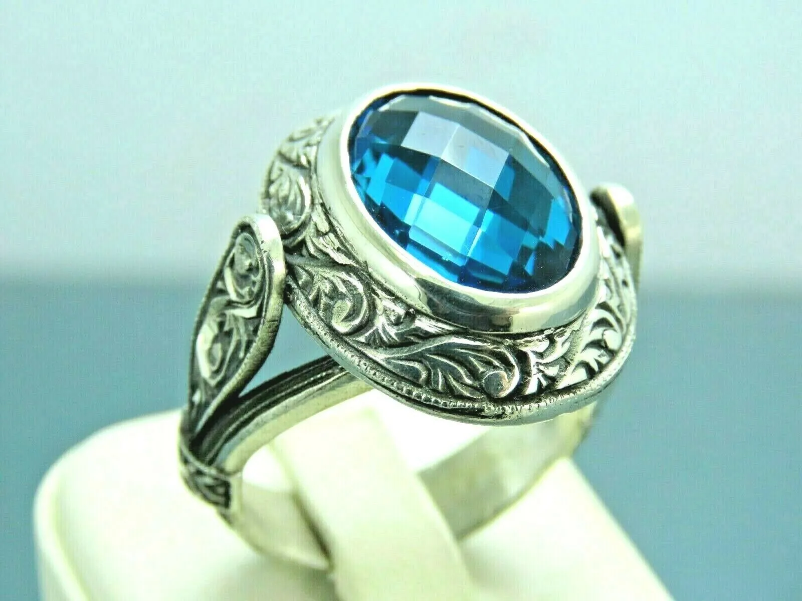 Turkish Handmade Jewelry 925 Sterling Silver Aquamarine Stone Mens Rings