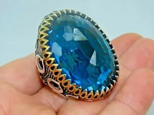 Turkish Handmade Jewelry 925 Sterling Silver Aquamarine Stone Men's Rings
