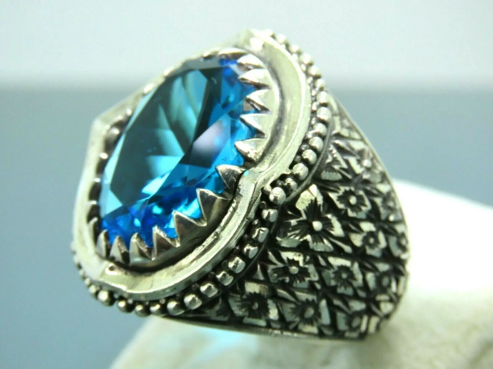 Turkish Handmade Jewelry 925 Sterling Silver Aquamarine Stone Mens Rings