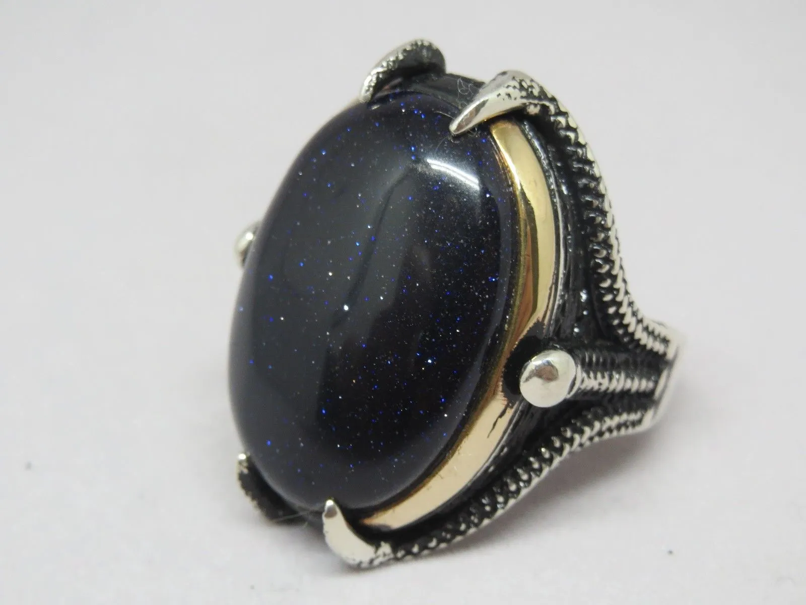 Turkish Handmade Jewelry 925 Sterling Silver Aventurine Stone Mens Rings