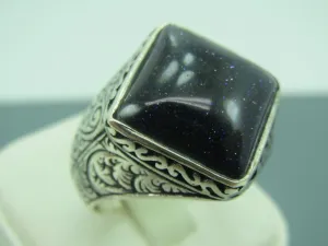 Turkish Handmade Jewelry 925 Sterling Silver Aventurine Stone Mens Rings